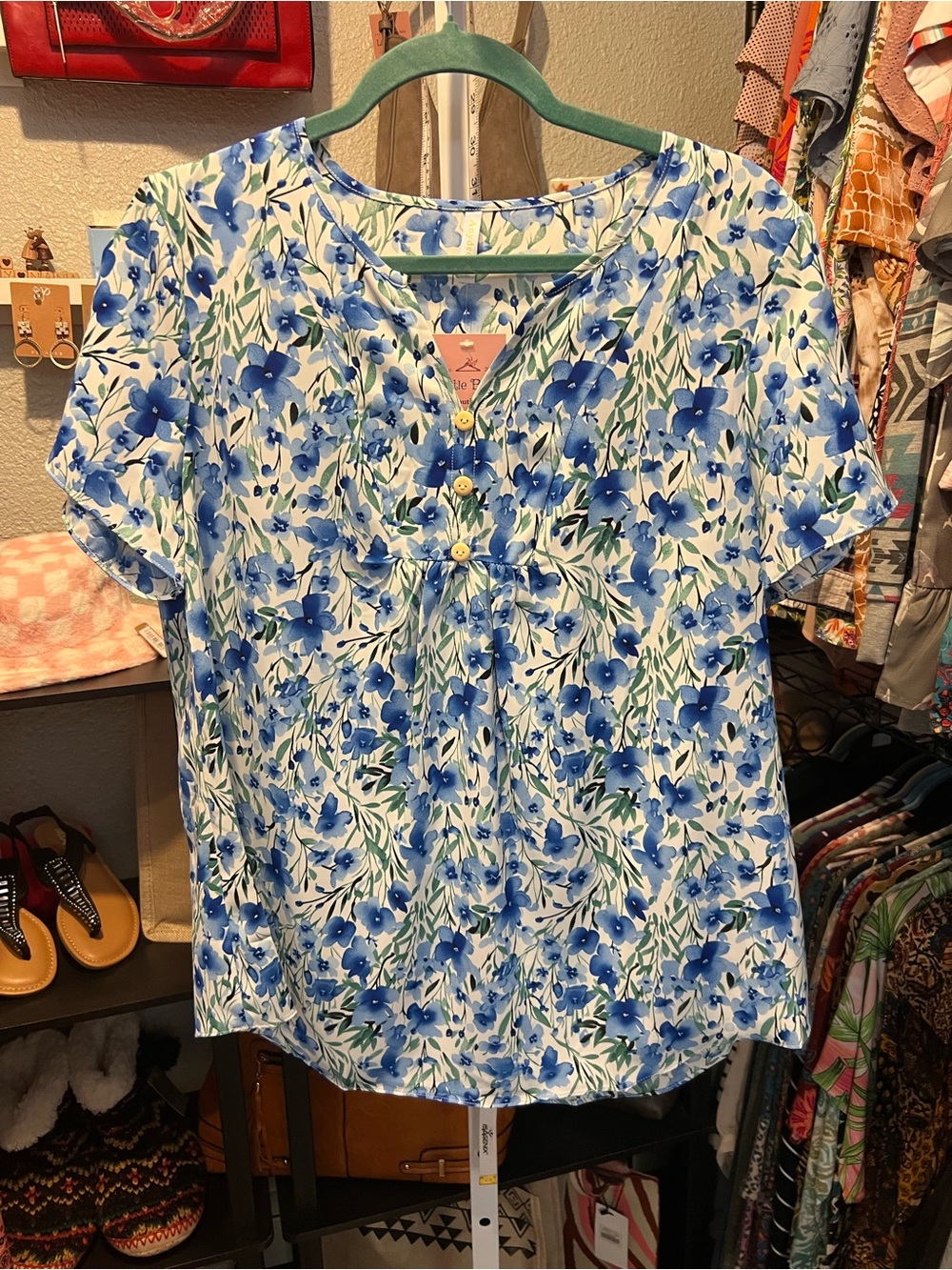 Blue and White Floral Women's Top